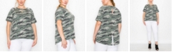 COIN 1804 Plus Size Camo French Terry Keyhole Button Back Tee
